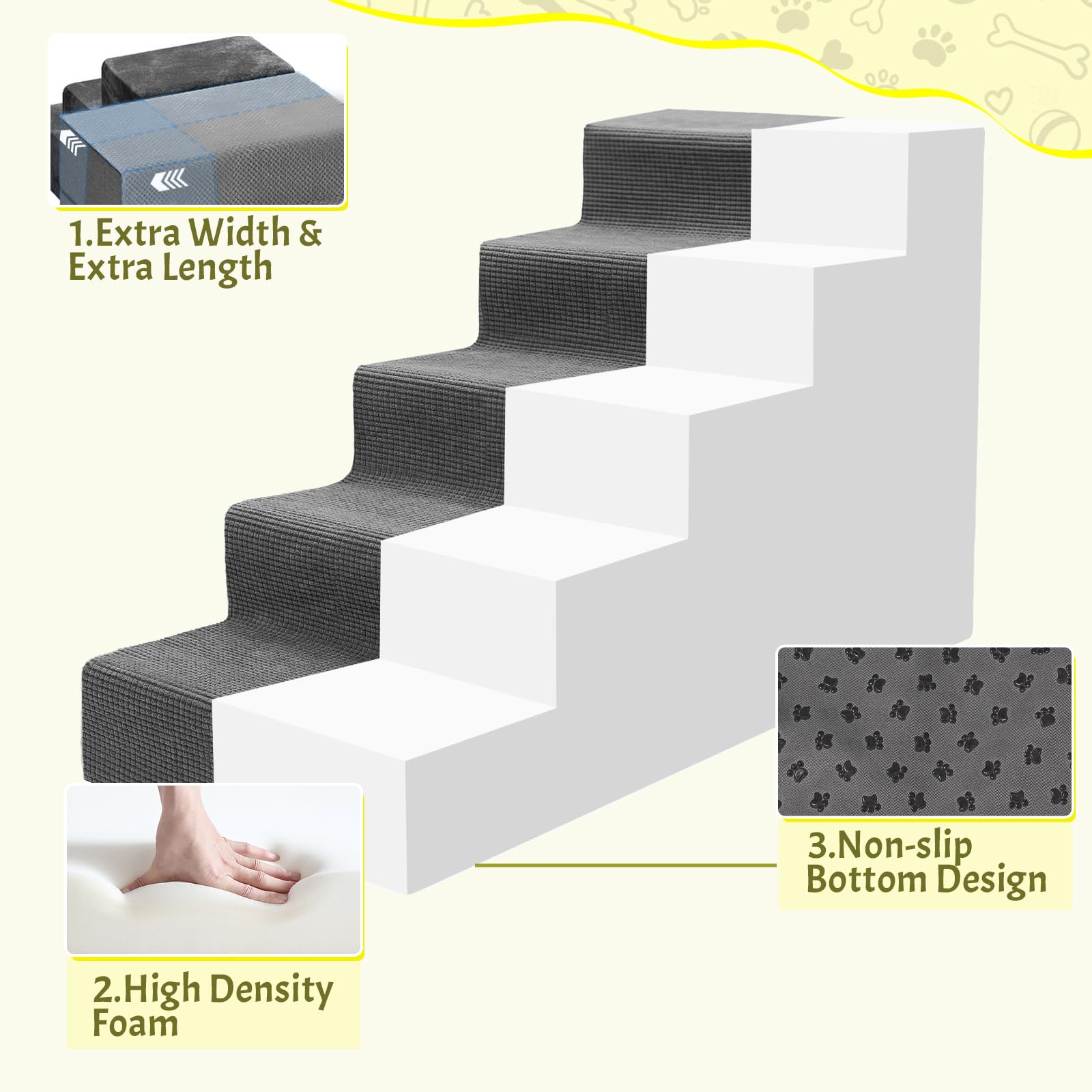 Niubya dog stairs in use on a bed showing safe access