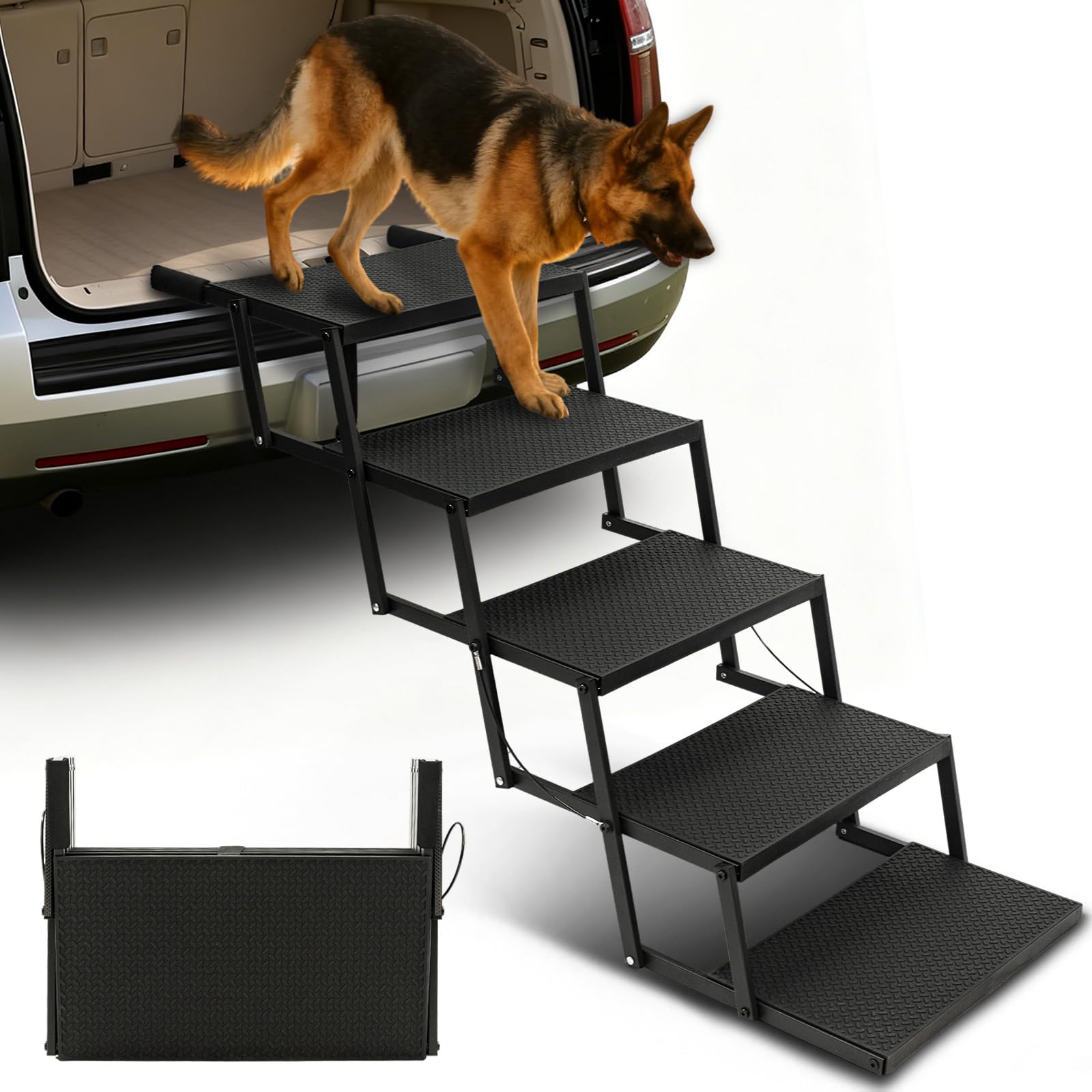 Niubya dog steps for car with foldable 5-step design for easy vehicle entry.