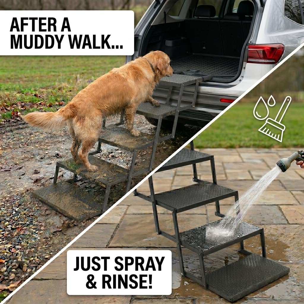 Height-adjustable Niubya dog steps fit various vehicles and furniture.