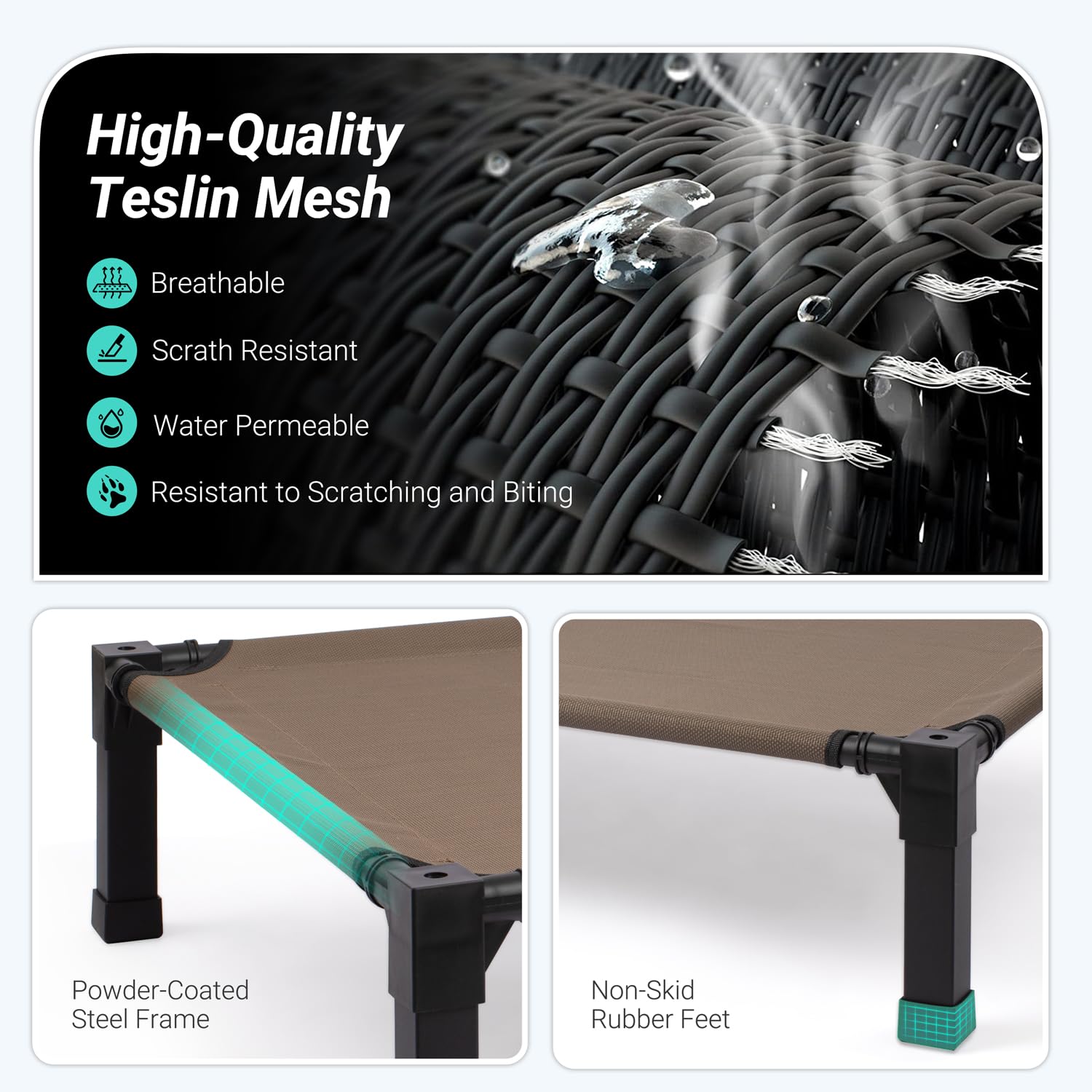 Niubya elevated dog bed steel frame shows sturdy construction for outdoors and indoors