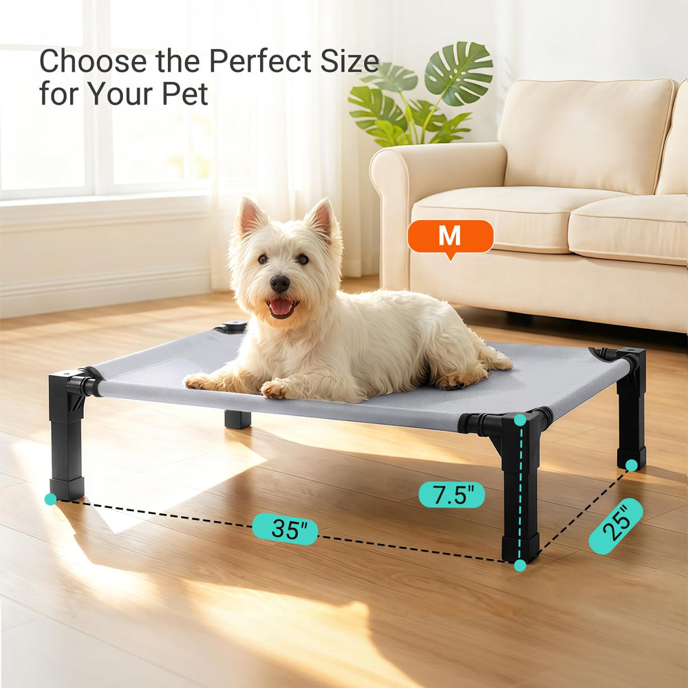 Niubya elevated outdoor dog bed anti-slip feet keep it steady on deck.