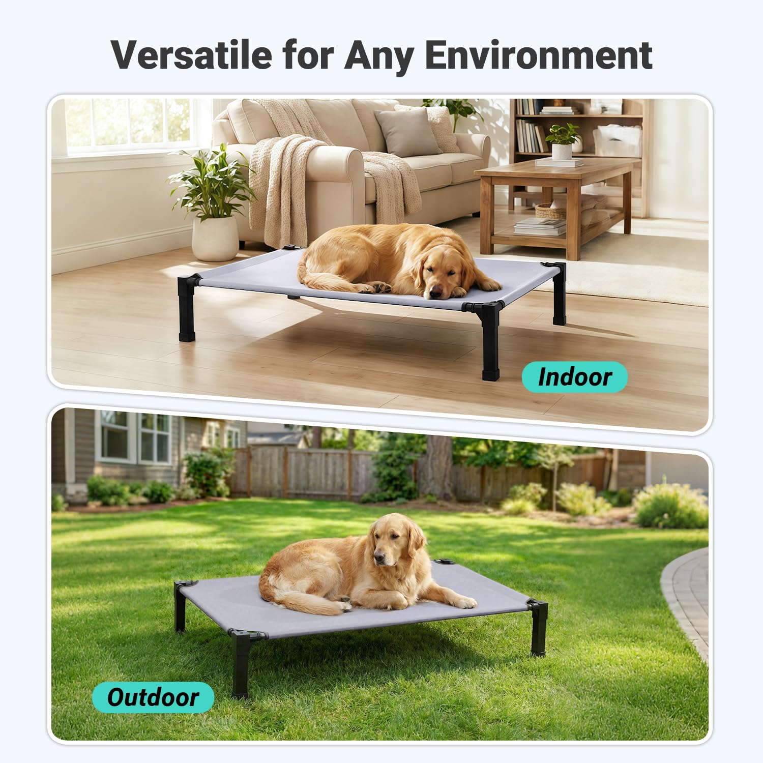 Niubya elevated outdoor dog bed portable design fits trips and camping.