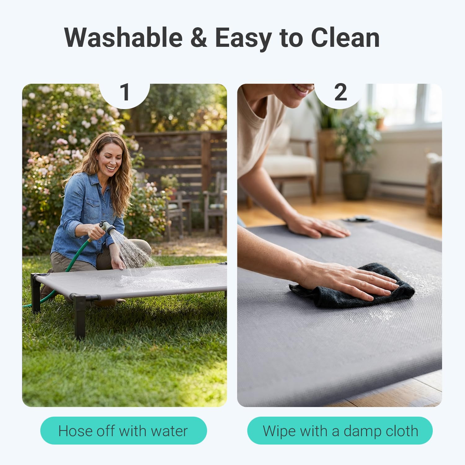 Niubya elevated outdoor dog bed waterproof cover protects against spills and messes.