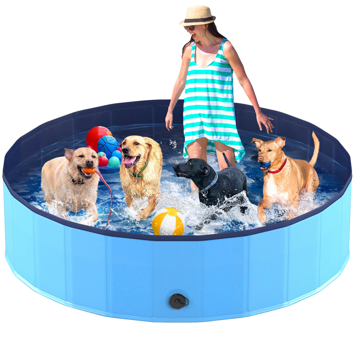 Niubya foldable dog pool with 80in diameter for roomy splash space.