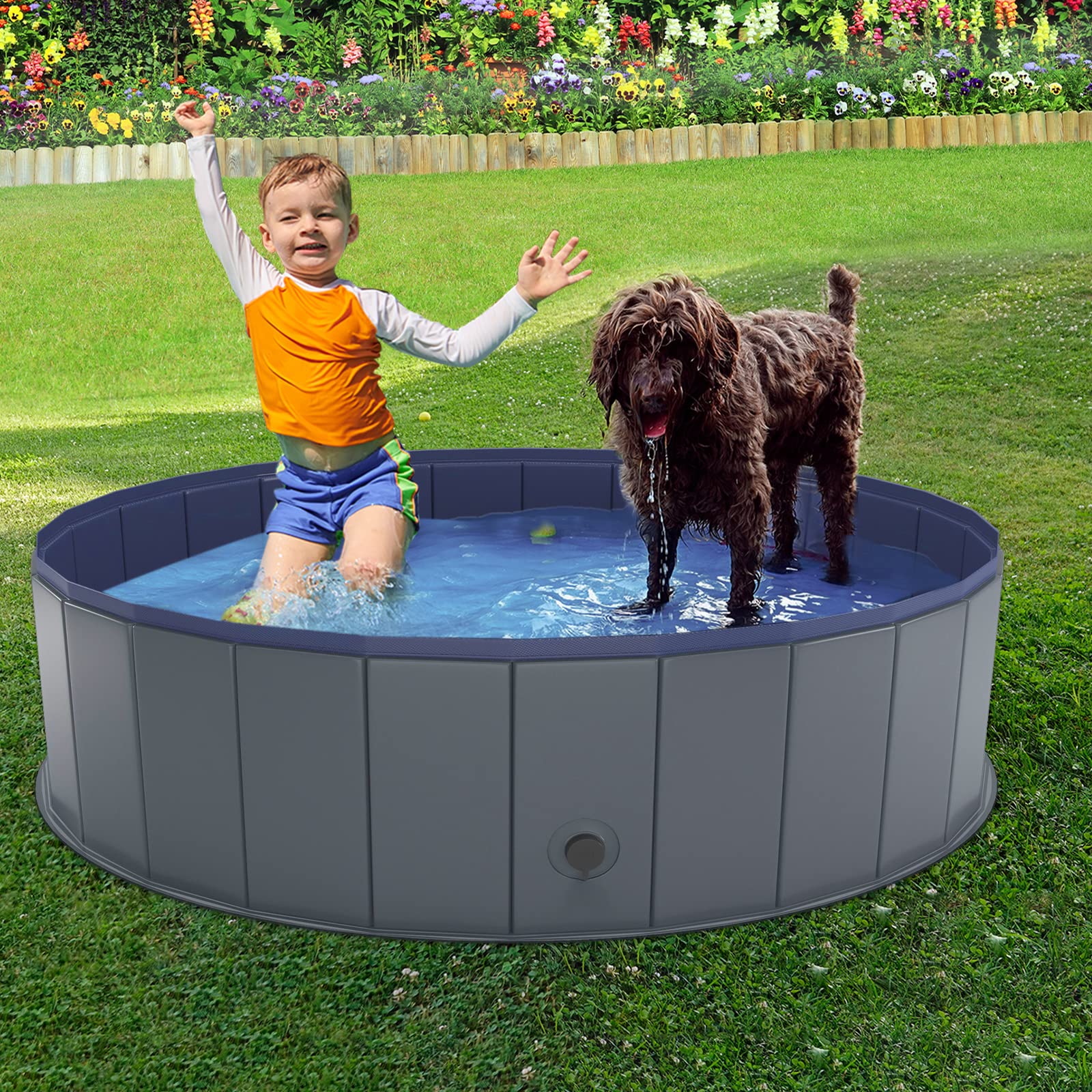 Niubya foldable dog pool showing anti-slip bottom for safe bathing.