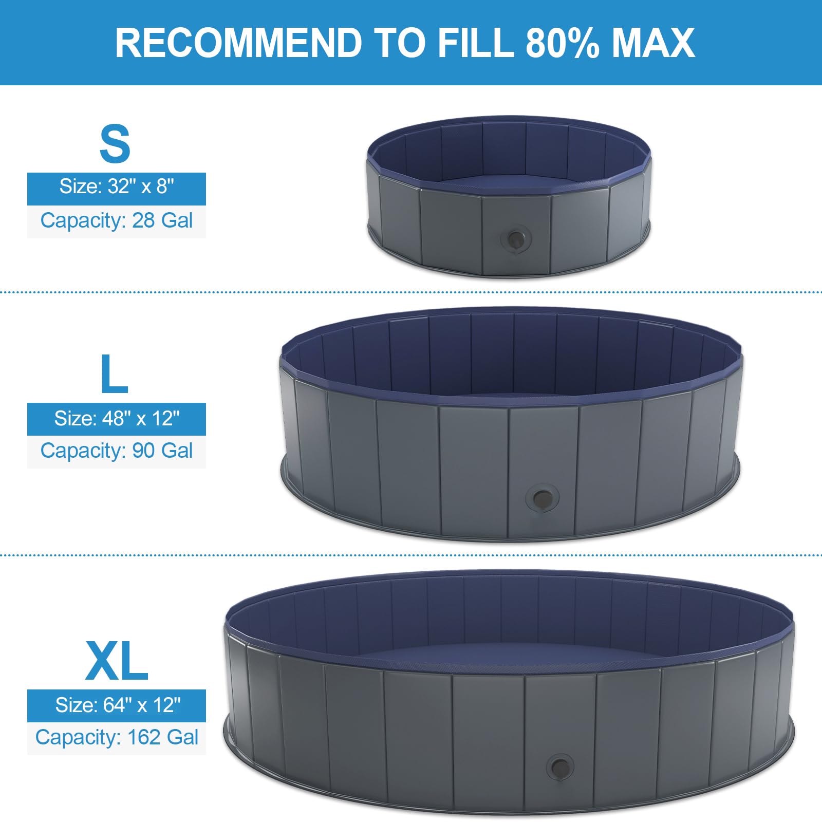 Niubya foldable dog pool with drain plug visible for easy water removal.