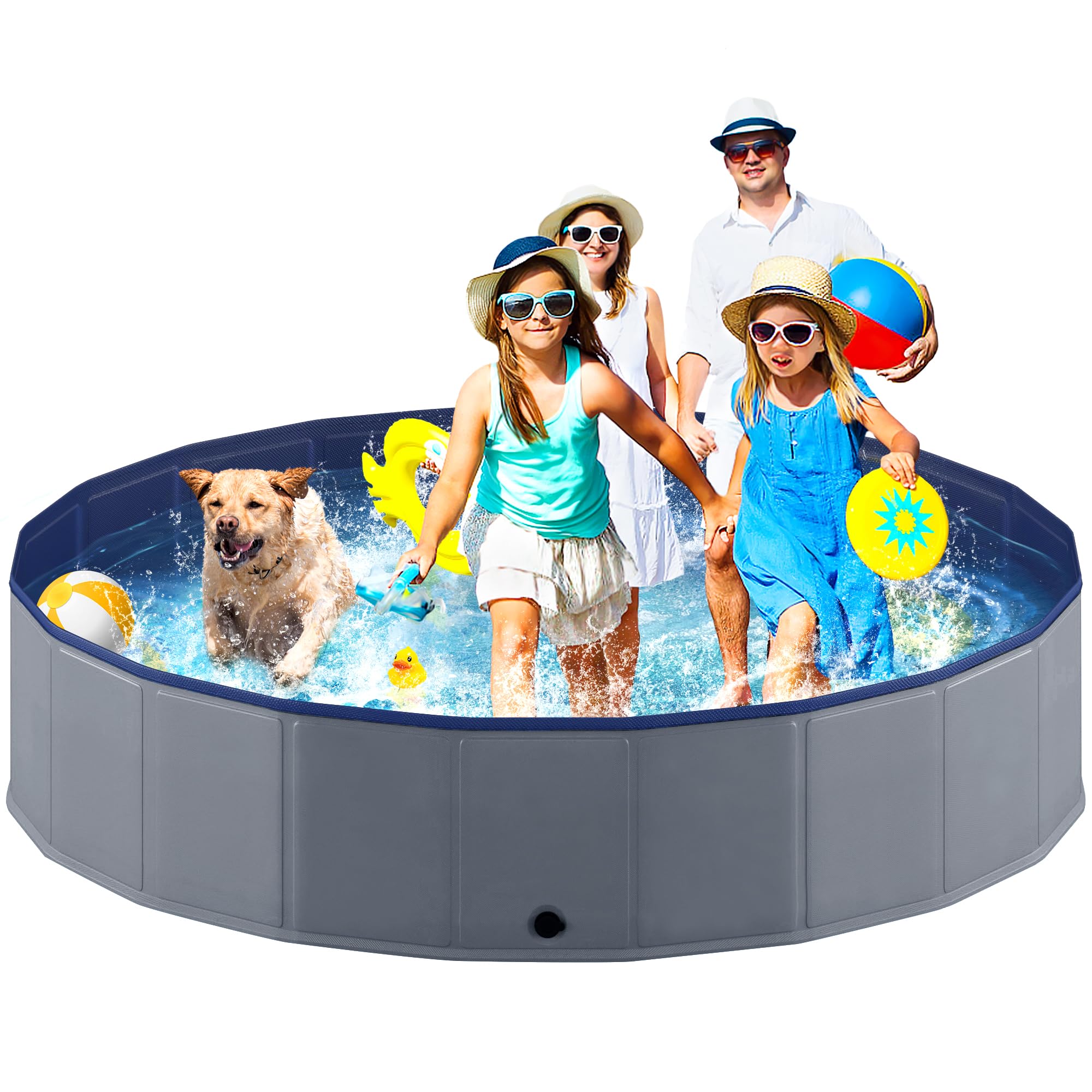 Niubya foldable dog pool during setup for quick outdoor bathing.