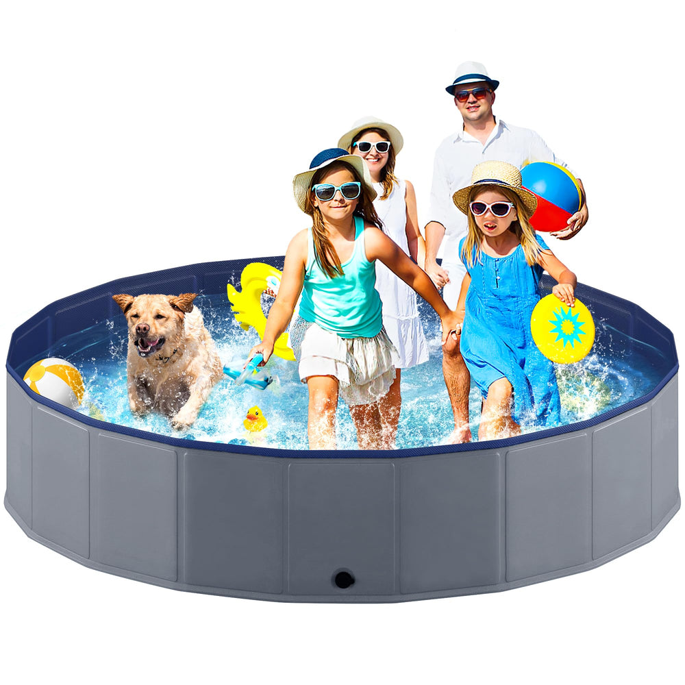Niubya foldable dog pool during setup for quick outdoor bathing.