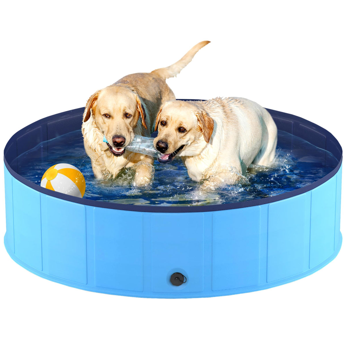 Niubya foldable dog pool side view highlights portable design for travel and storage.