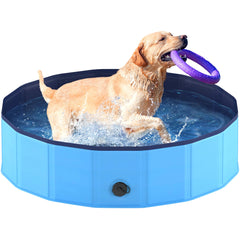 Niubya foldable dog pool side view shows easy outdoor cooling for pets.