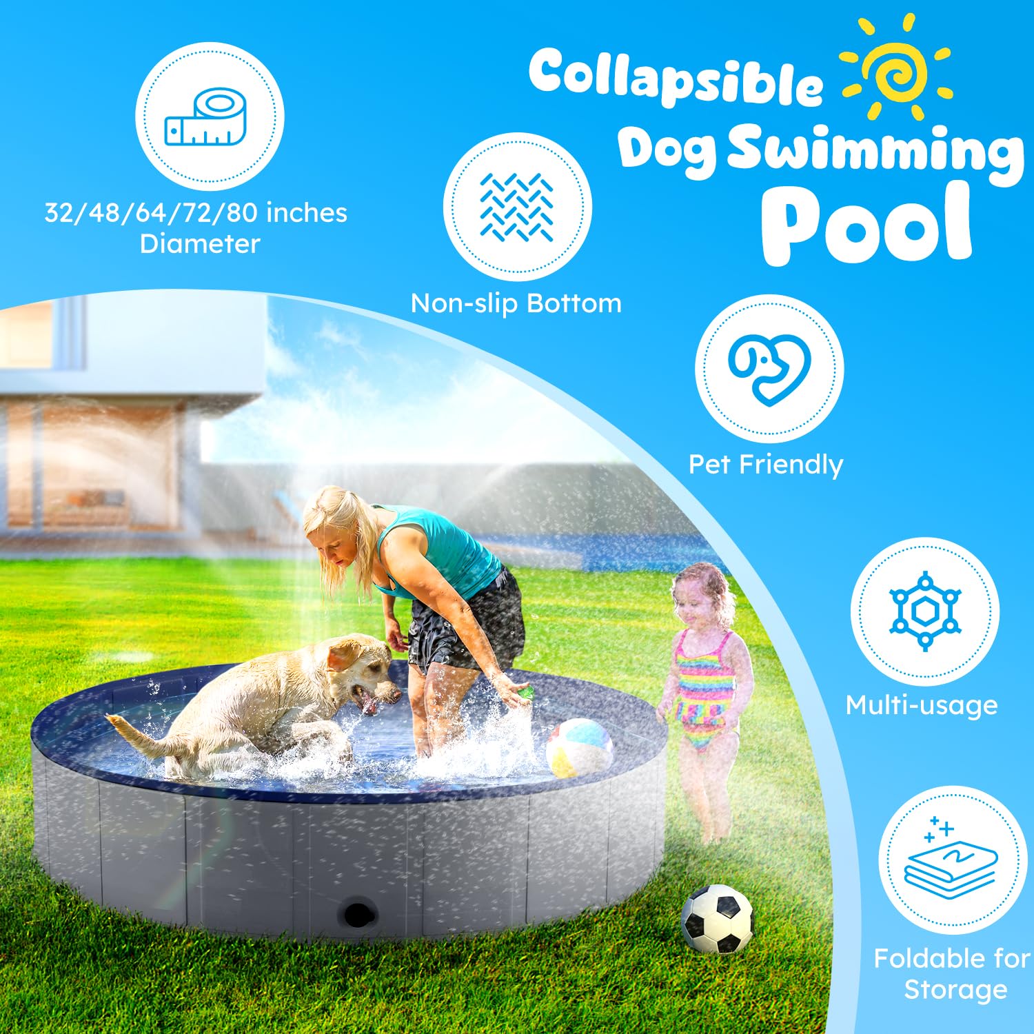 Niubya foldable pet swimming pool round shape for simple storage