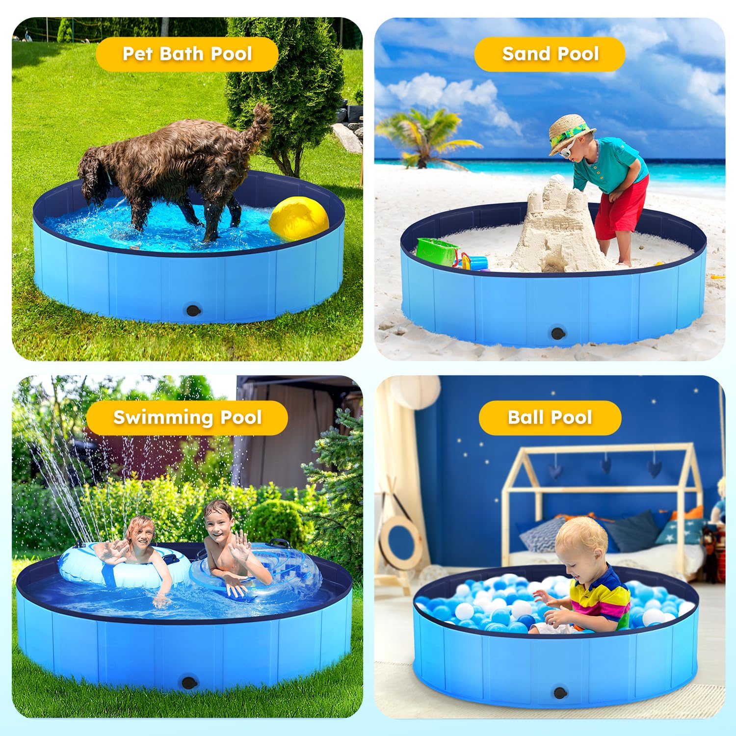 Niubya outdoor pet pool serves as a bath or cooling splash area.