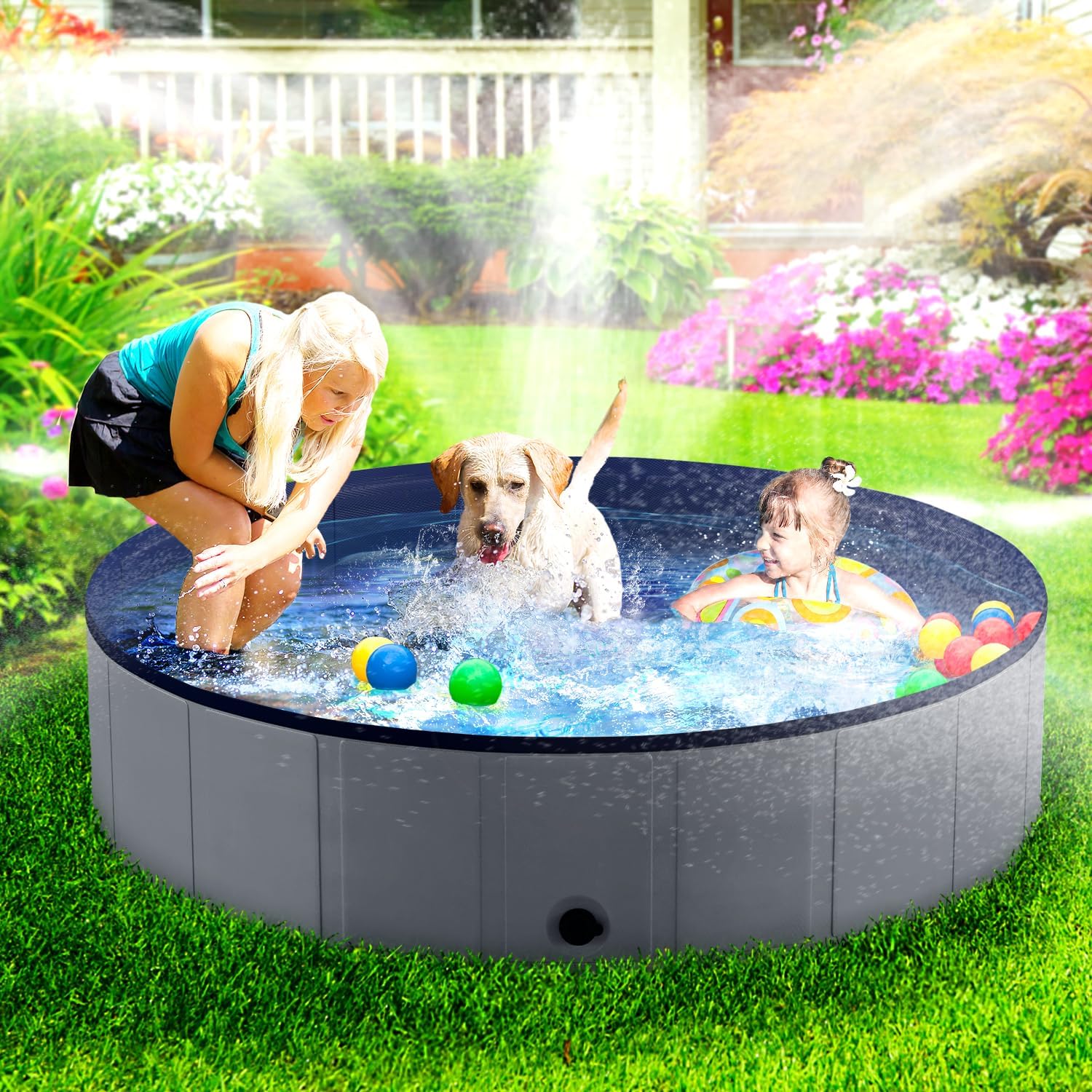 Niubya portable dog pool thick sidewall support for stability
