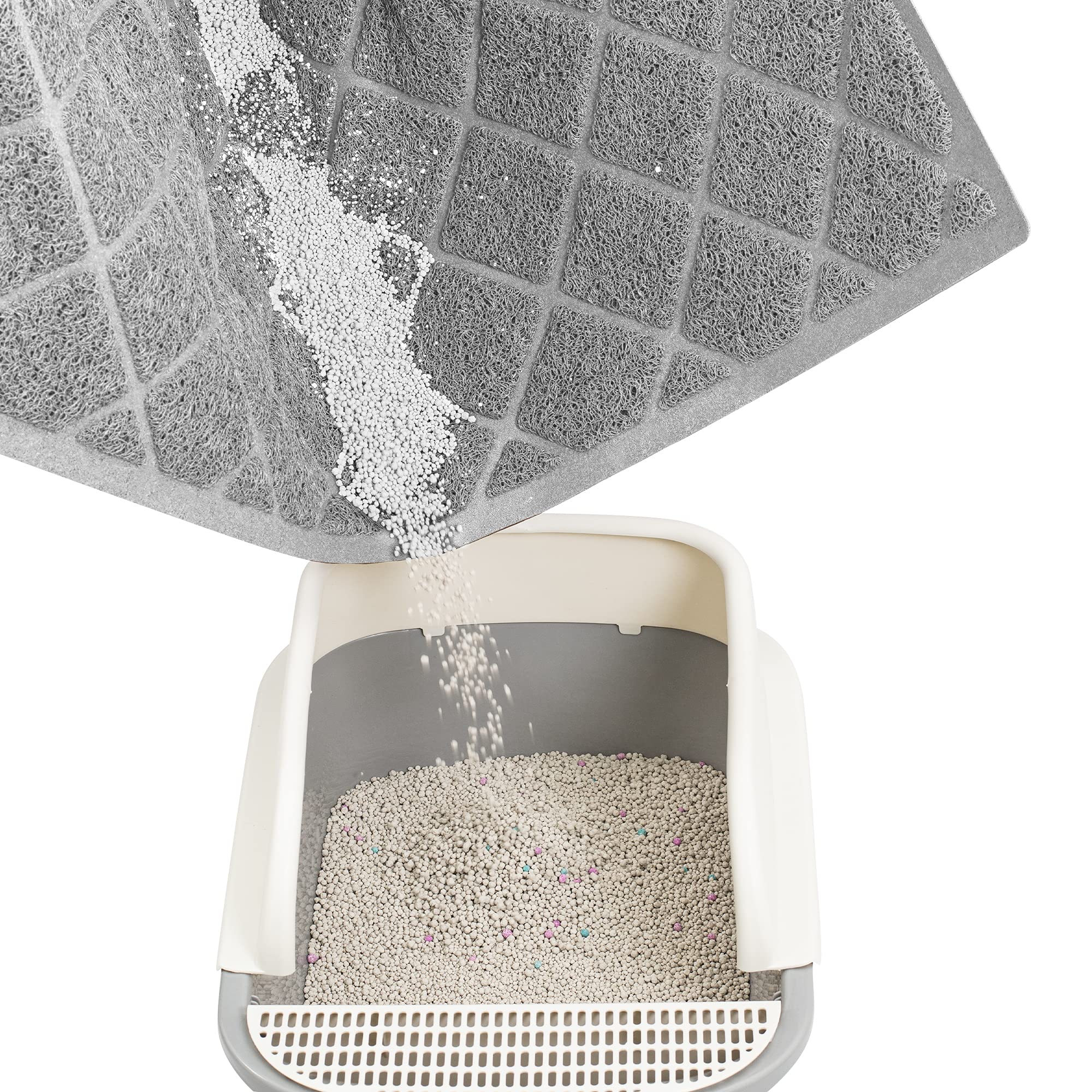Niubya Premium Litter Mat cross grooves trap large granules and dust.