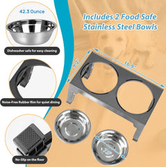 Niubya stainless steel bowls included for versatile kibble, water, or treats.