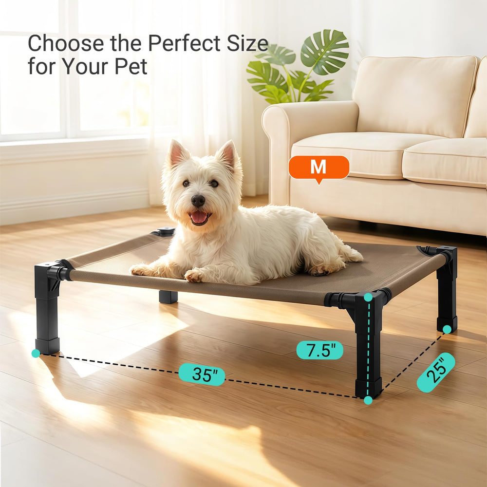 Niubya steel-framed cot highlights durability and weight support for active dogs.