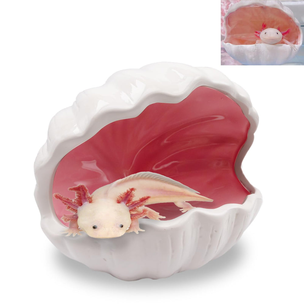 Niuohoy axolotl hide shell in pink ceramic with double glaze for safe shelter.