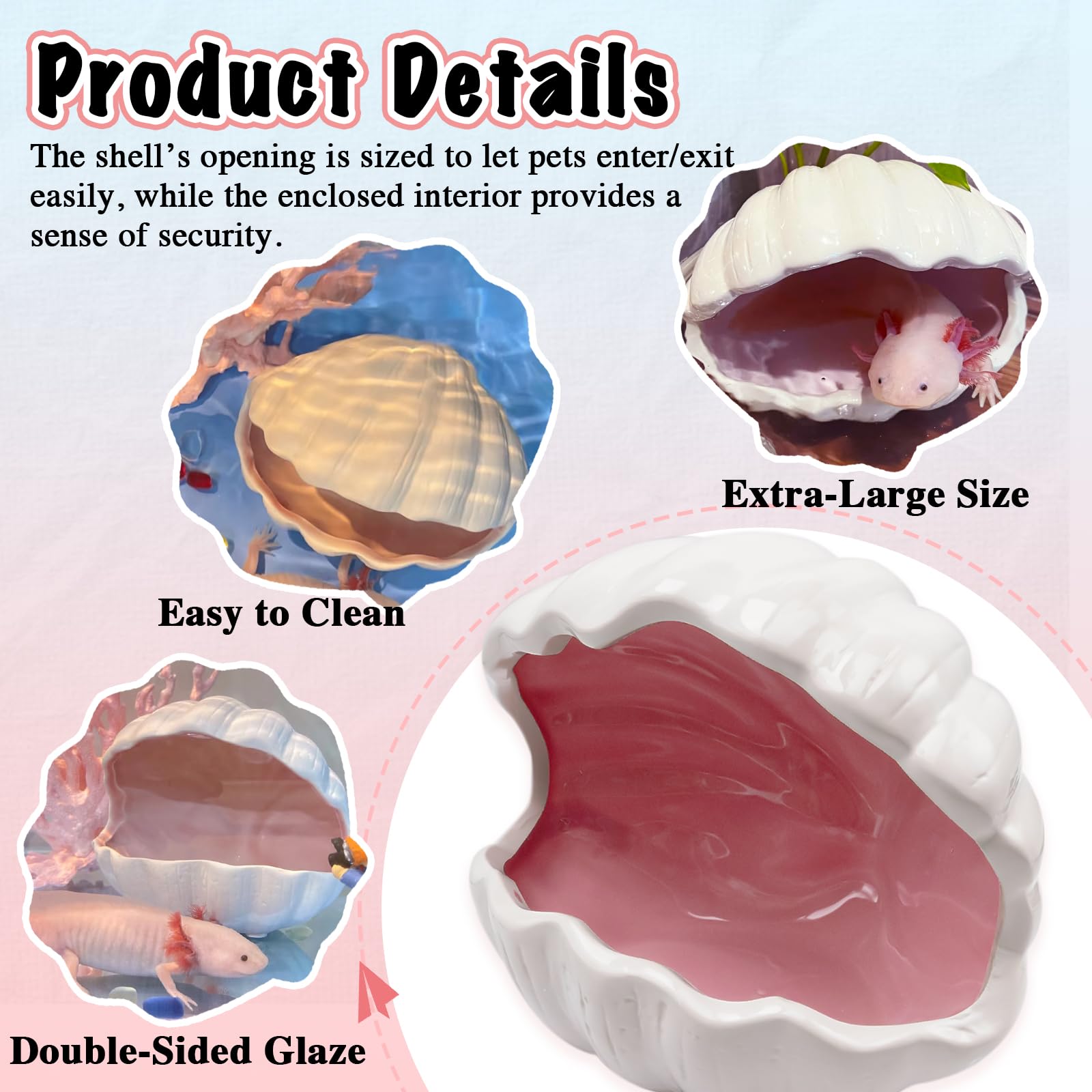 Niuohoy extra-large ceramic hide provides ample space for small pets.