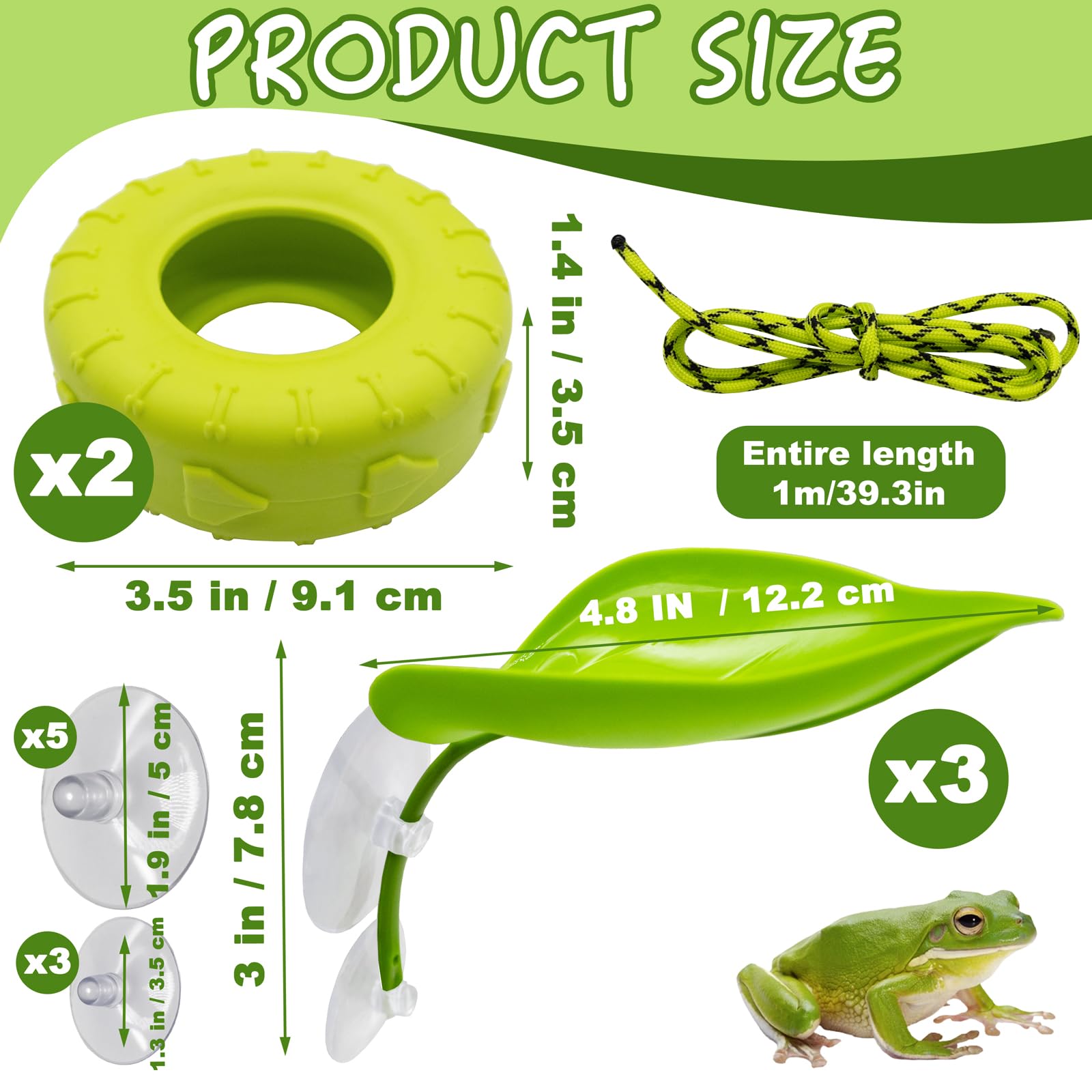 Niuohoy tire swing offers arboreal play and resting spots for small frogs.