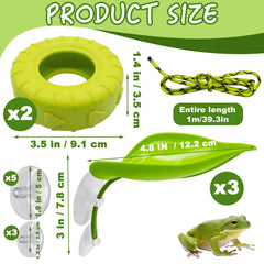 Niuohoy tire swing offers arboreal play and resting spots for small frogs.