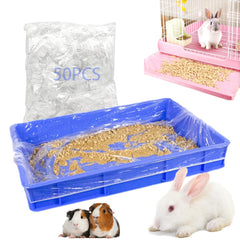 Niwaes 50-pack rabbit cage liners in clear film for easy waste observation.