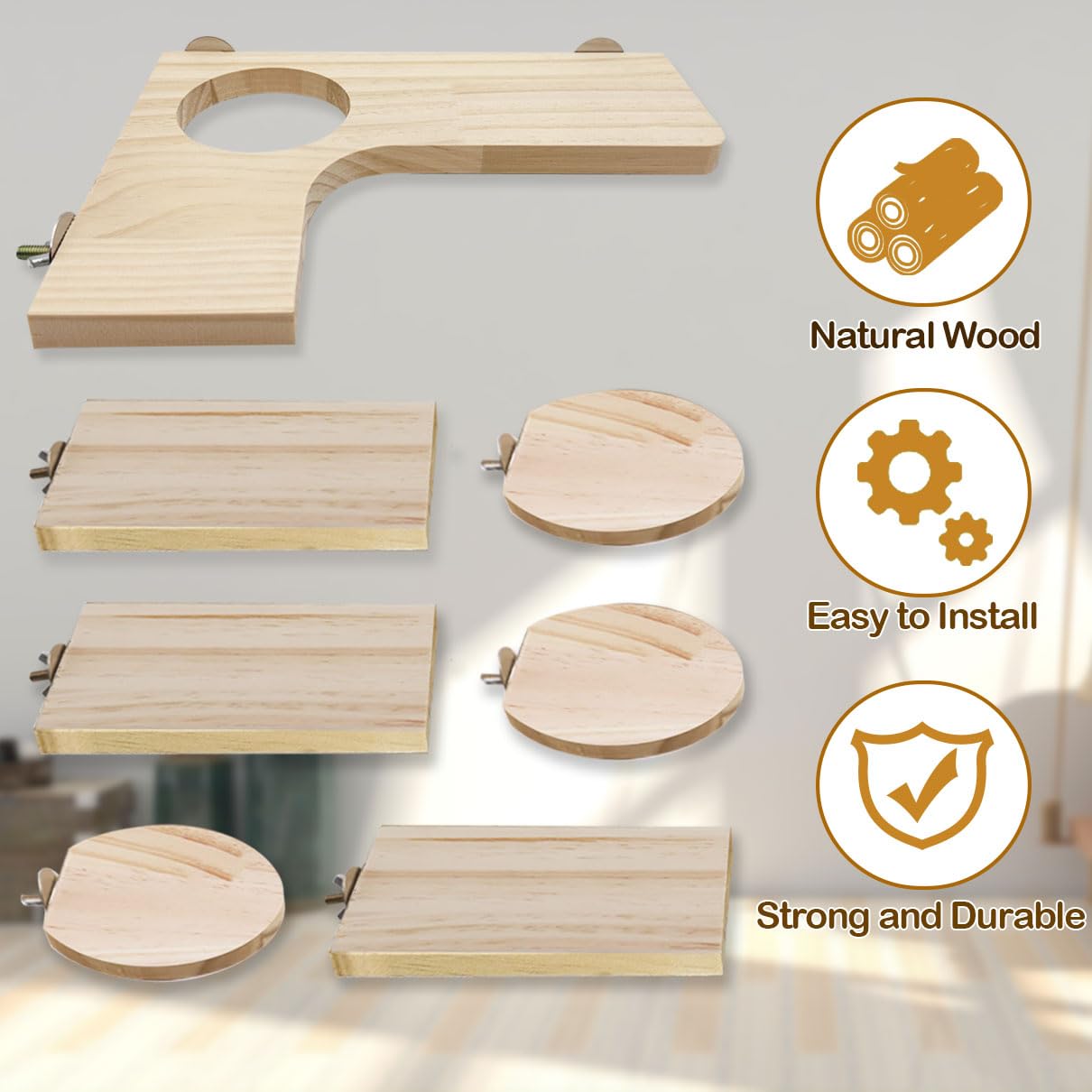 Niwaes square wooden platform for cage improves vertical terrain for small rodents.