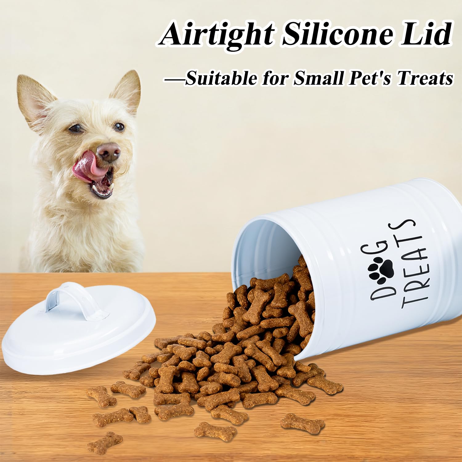 NIXBYO airtight pet treat storage on the counter for easy access.