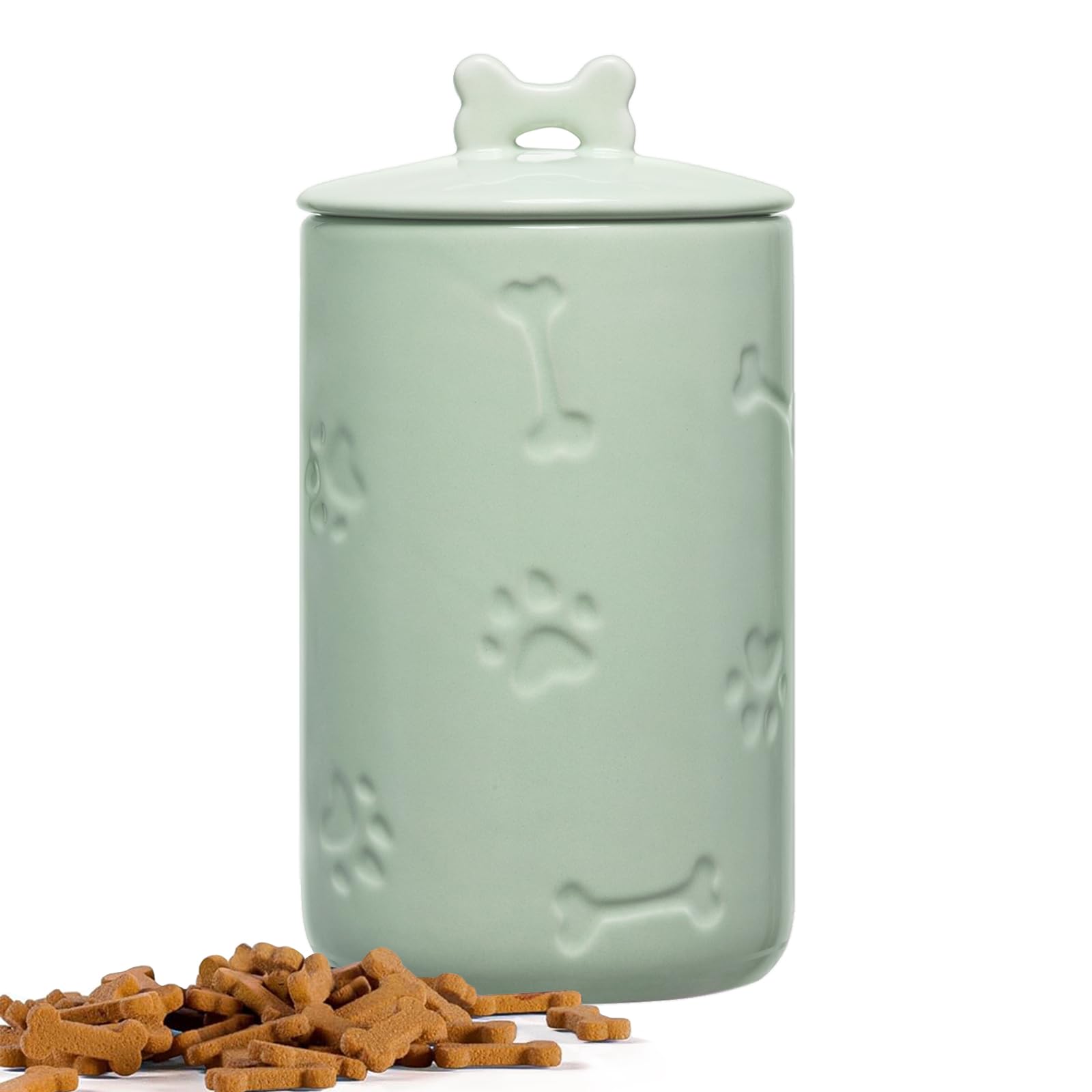 NIXBYO dog treat container with airtight lid keeps snacks fresh on the counter