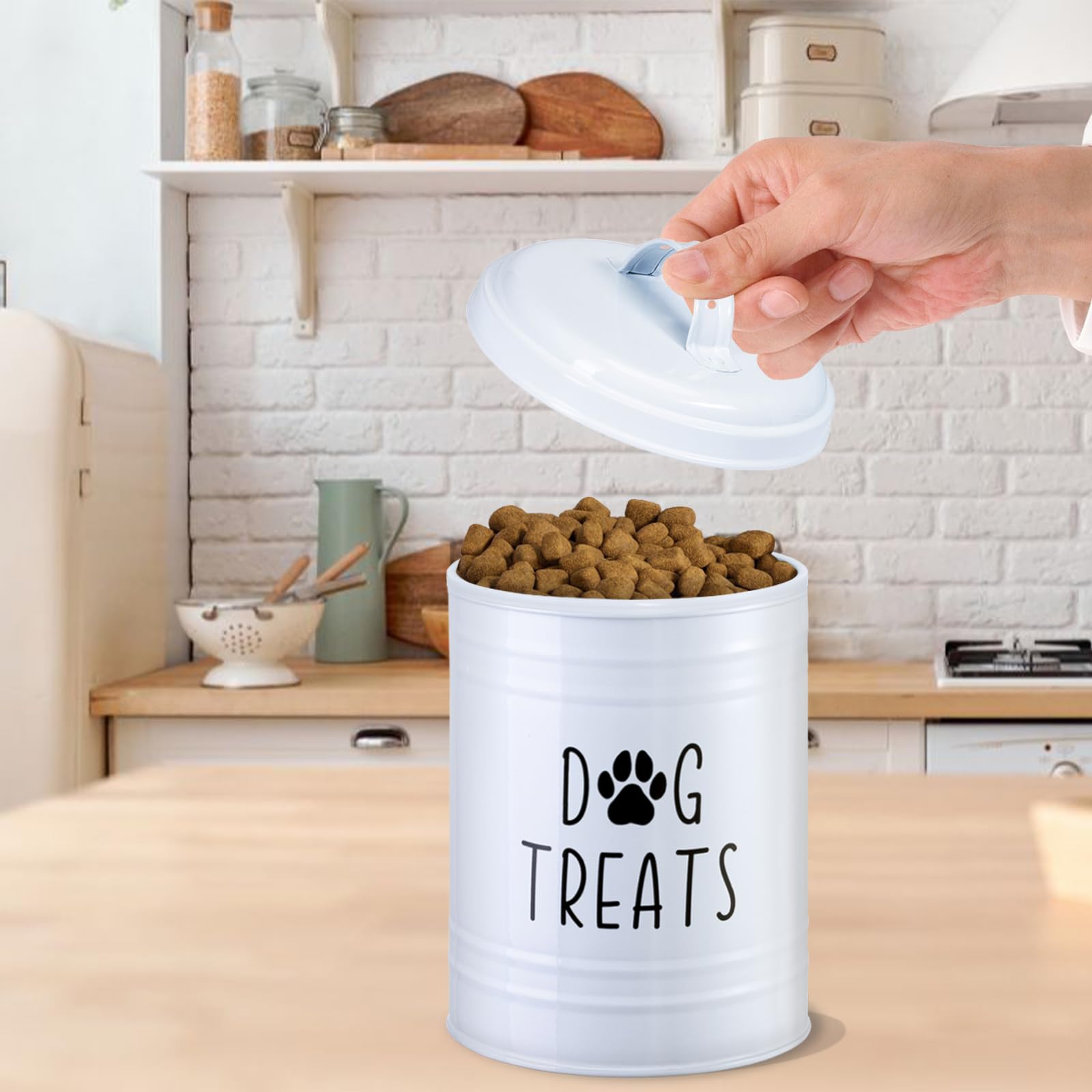 NIXBYO dog treat jar with handles for easy lifting and pouring.