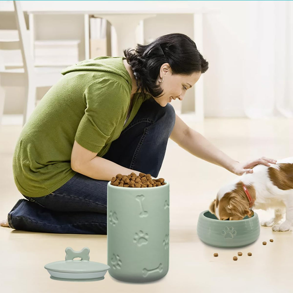 NIXBYO farmhouse style storage jar doubles as decorative pet canister