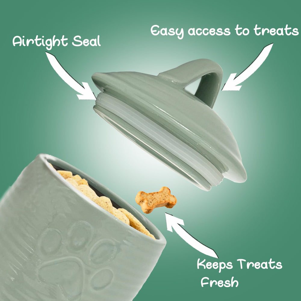NIXBYO green ceramic pet food jar ideal for dry treats