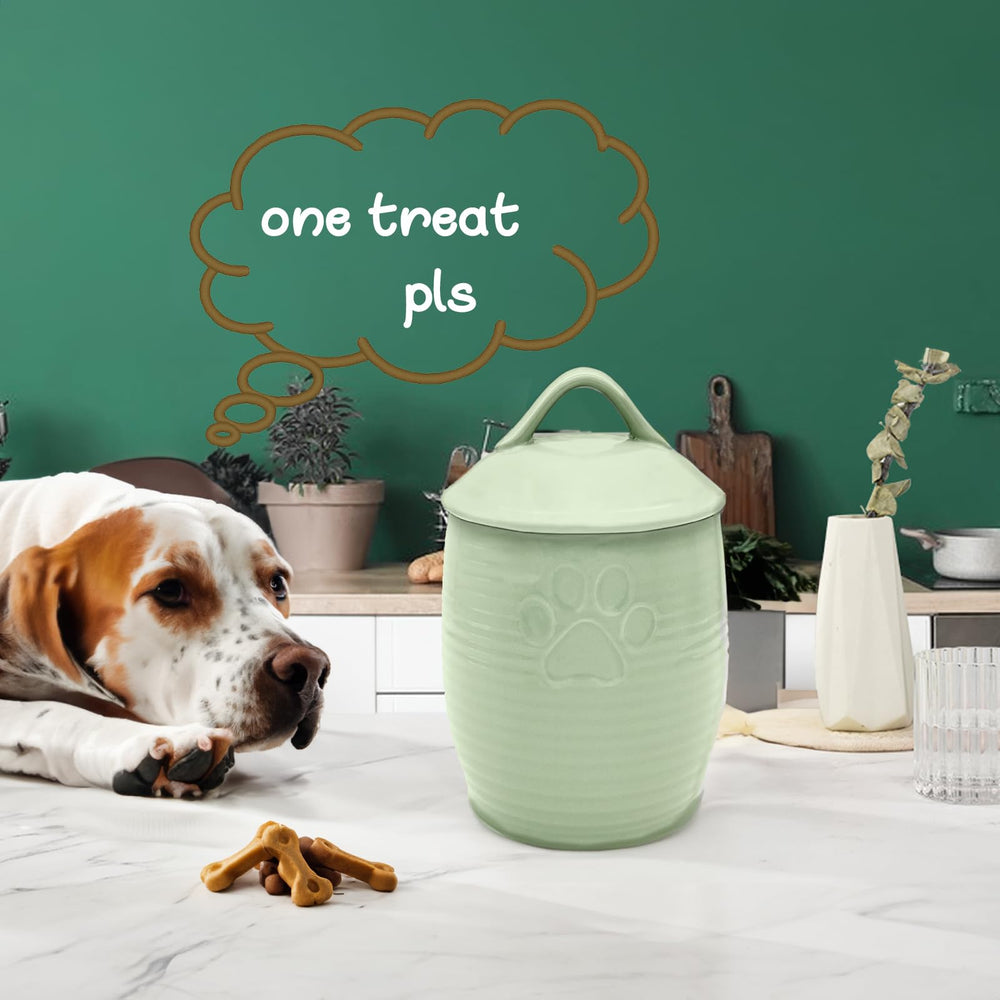 NIXBYO large green ceramic treat jar for dry foods