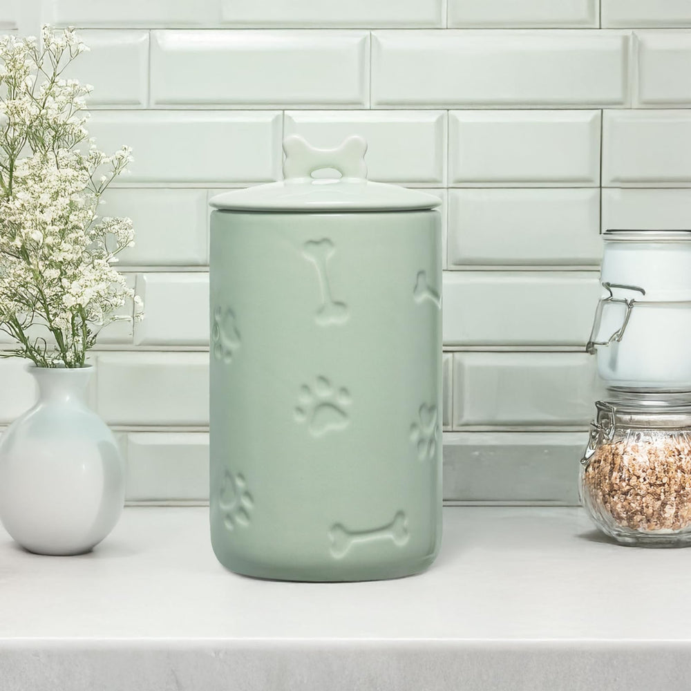 NIXBYO paw-print ceramic jar adds charm while storing dog treats