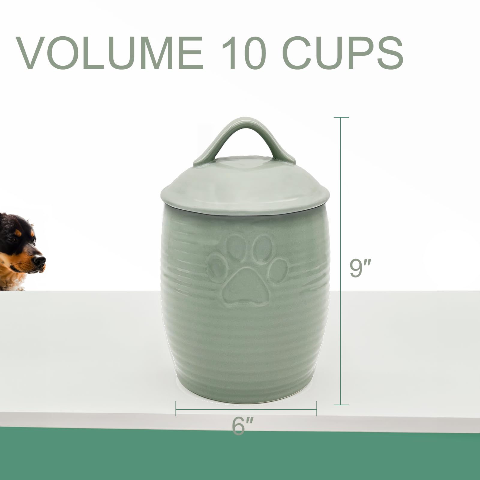 NIXBYO rustic green dog treat jar for kitchen storage and display