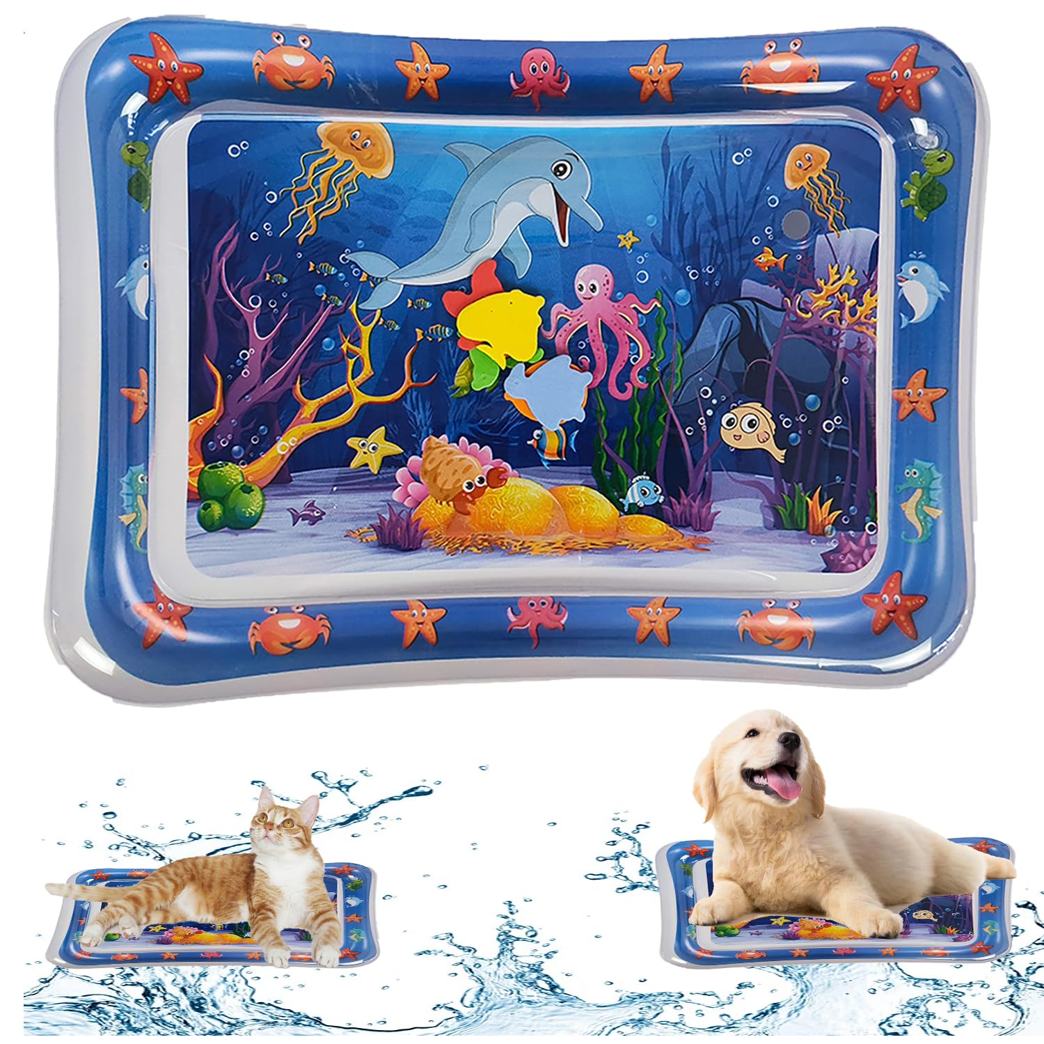 NLAIKE water mat with dolphin design captures cat's attention for engaging play sessions