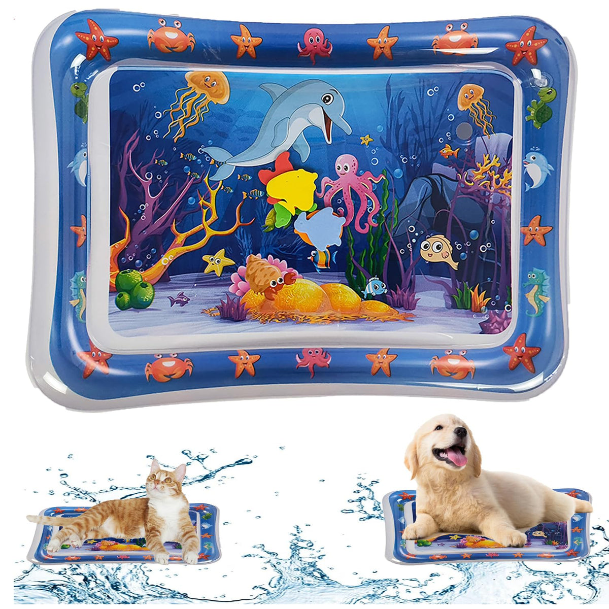 NLAIKE water mat with dolphin design captures cat's attention for engaging play sessions