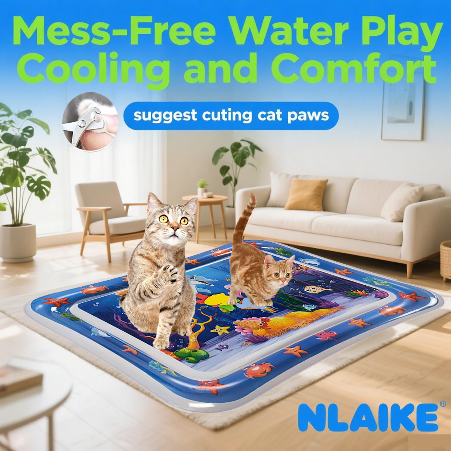 NLAIKE water mat with floating toys encourages hunting and swatting during play