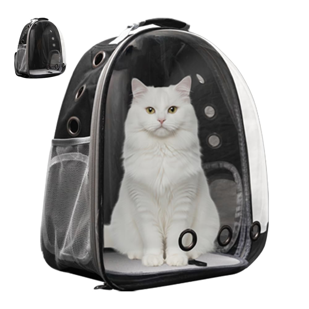 NOAH AND LYLA Cat Backpack Carrier outer view with transparent bubble for calm travel.