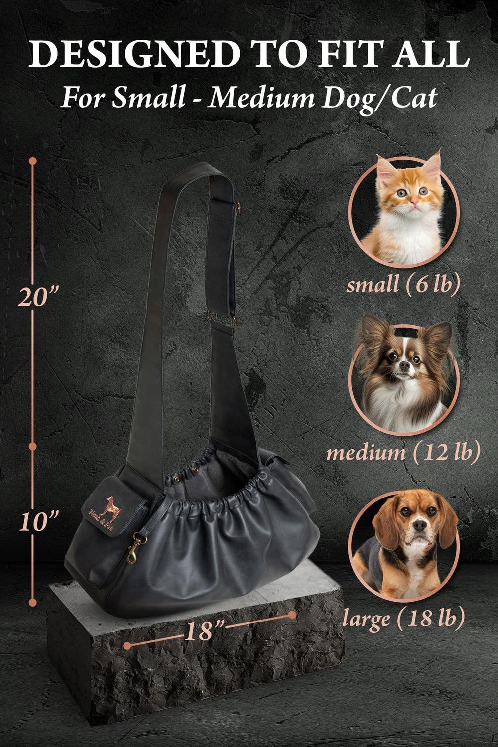 NOAH AND PAW padded strap provides comfort on long walks.