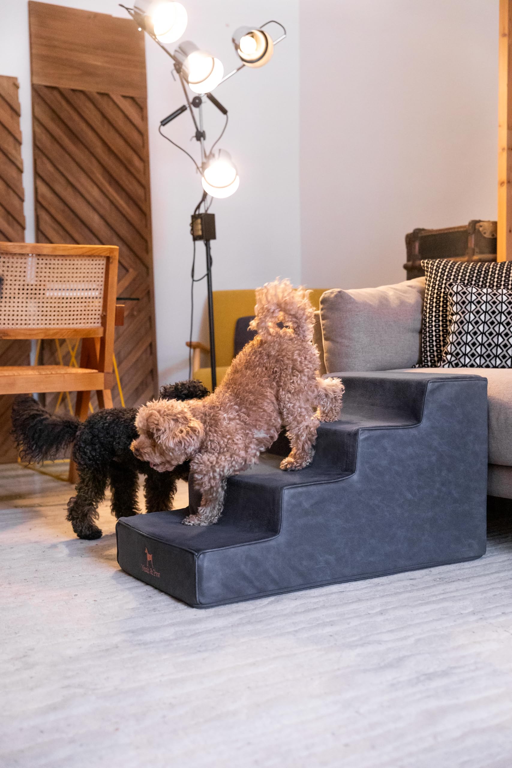 NOAH & PAW dog stairs four-step wide 17 inches for safe bed access.