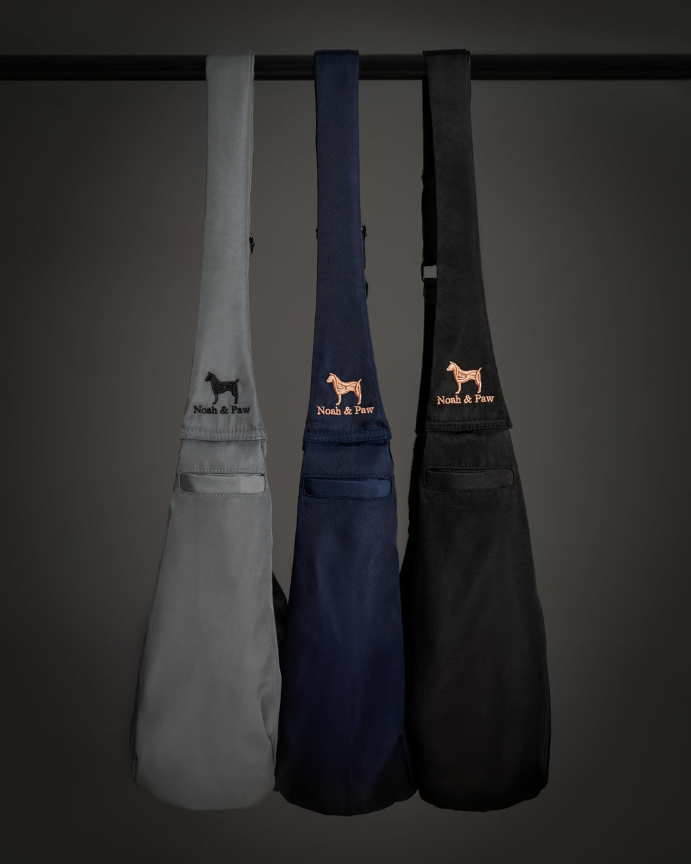 Cat-friendly sling option shown for small feline companions.