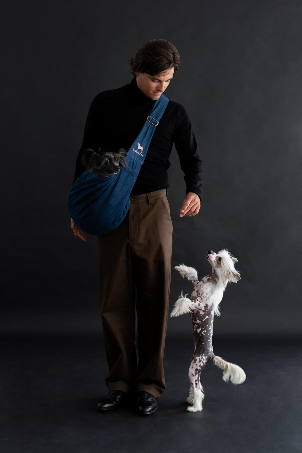 NOAH & PAW denim sling adjustable strap side view for comfortable length