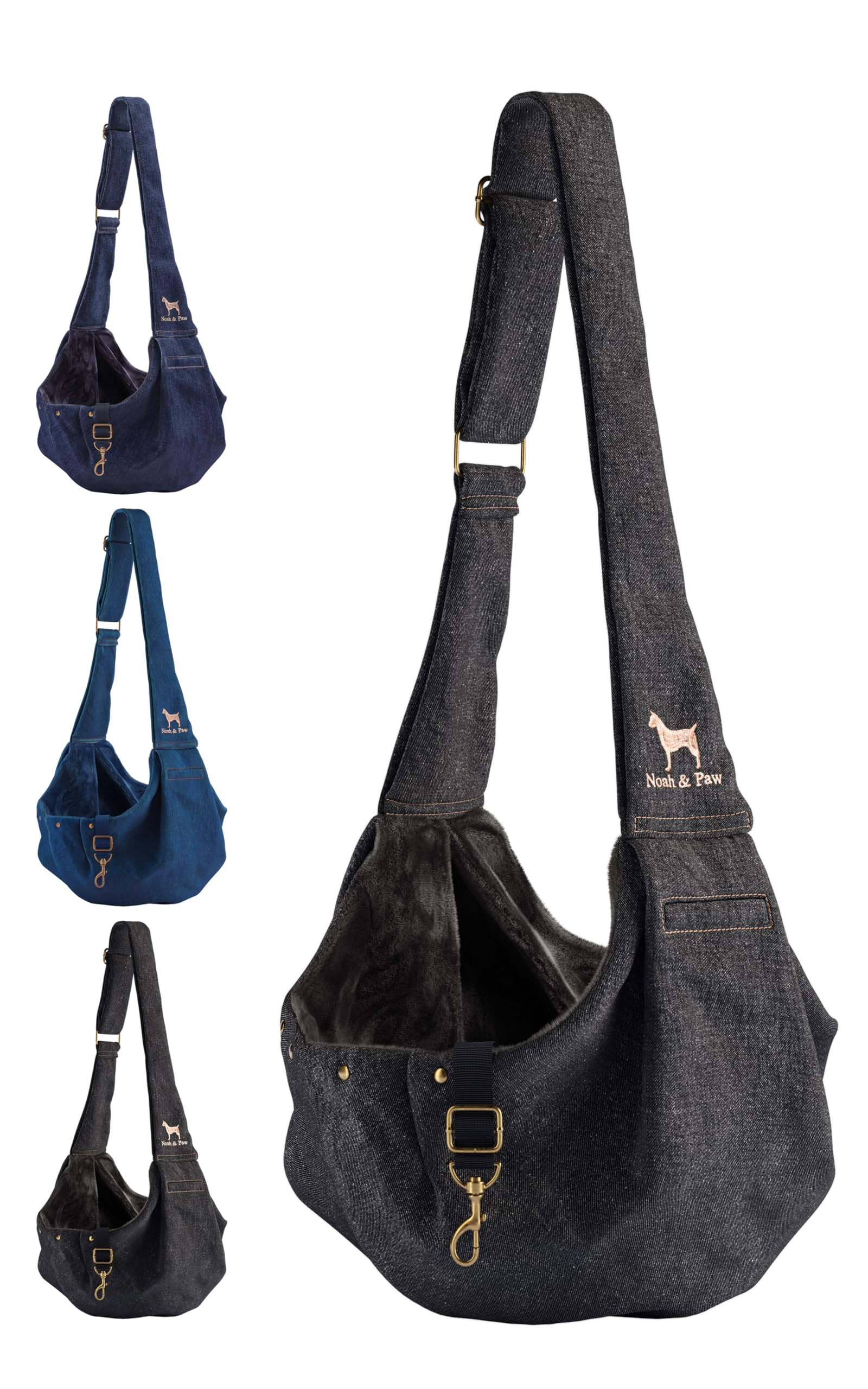 Noah & Paw denim dog sling front view for comfortable outings