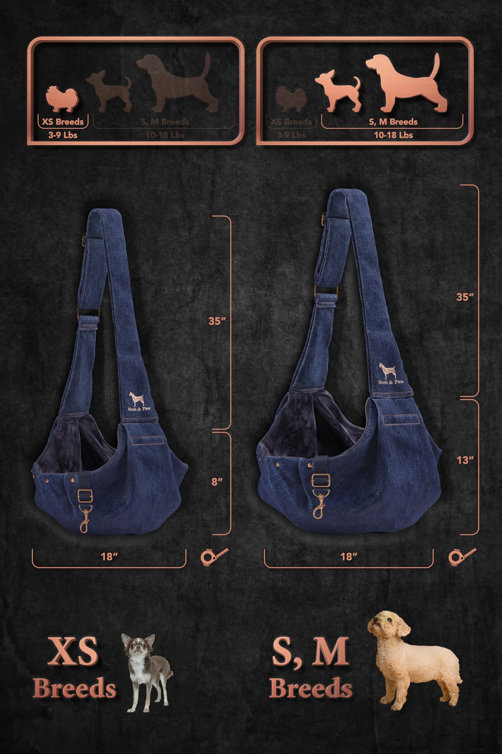 NOAH & PAW denim sling fur-lined interior for cozy small-dog comfort