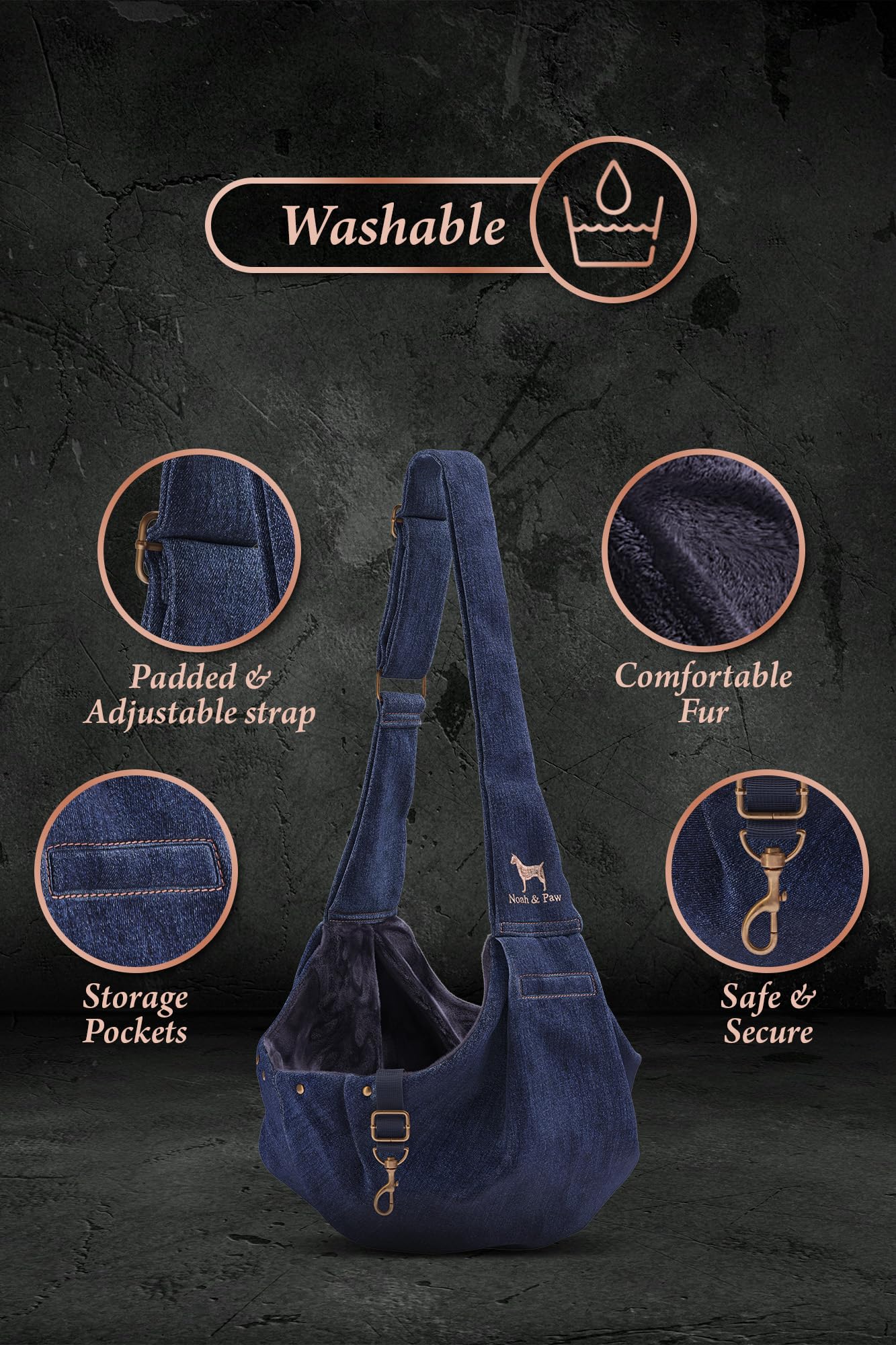 NOAH & PAW denim sling magnetic pocket for keys and treats