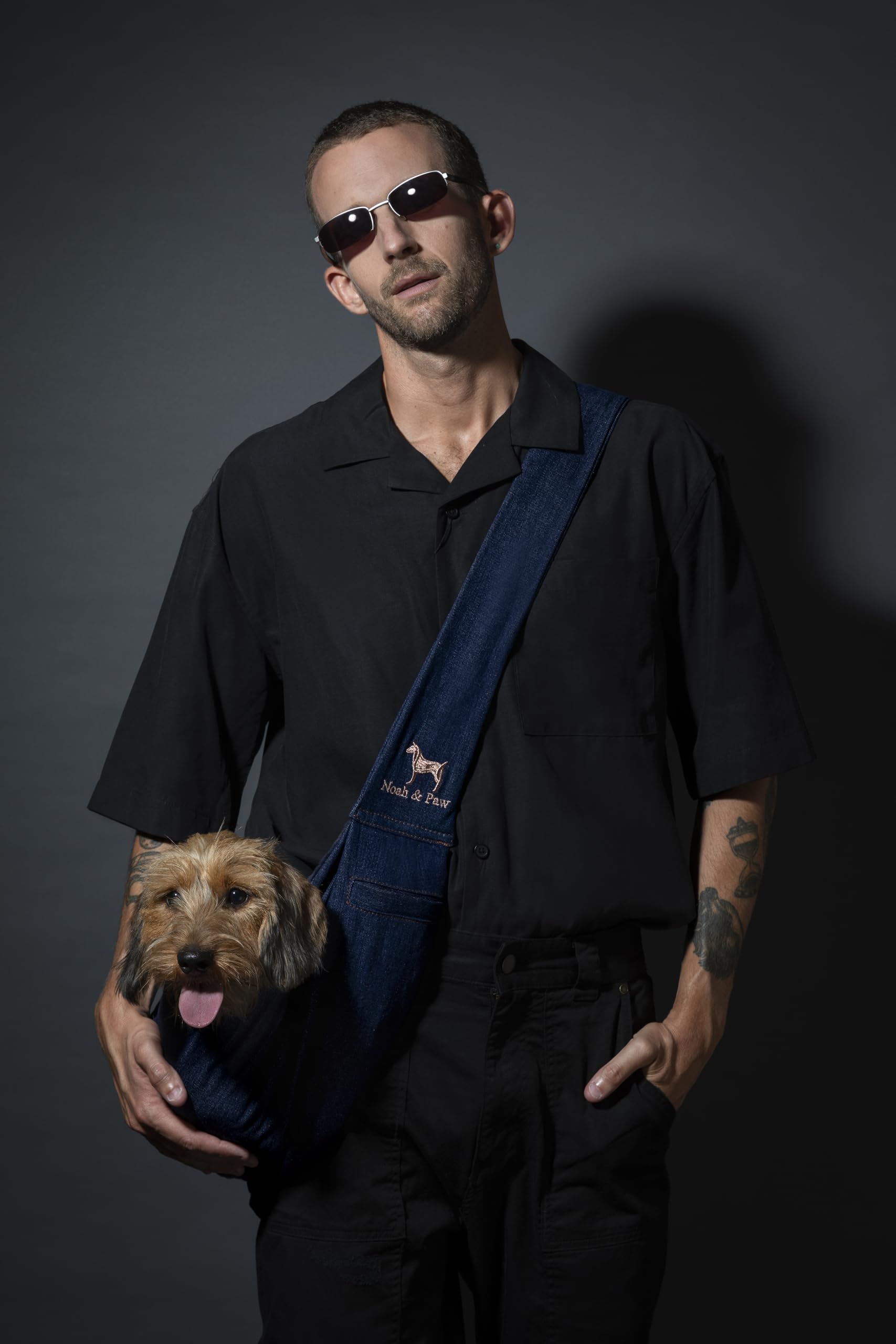 NOAH & PAW denim sling travel-ready for errands and adventures