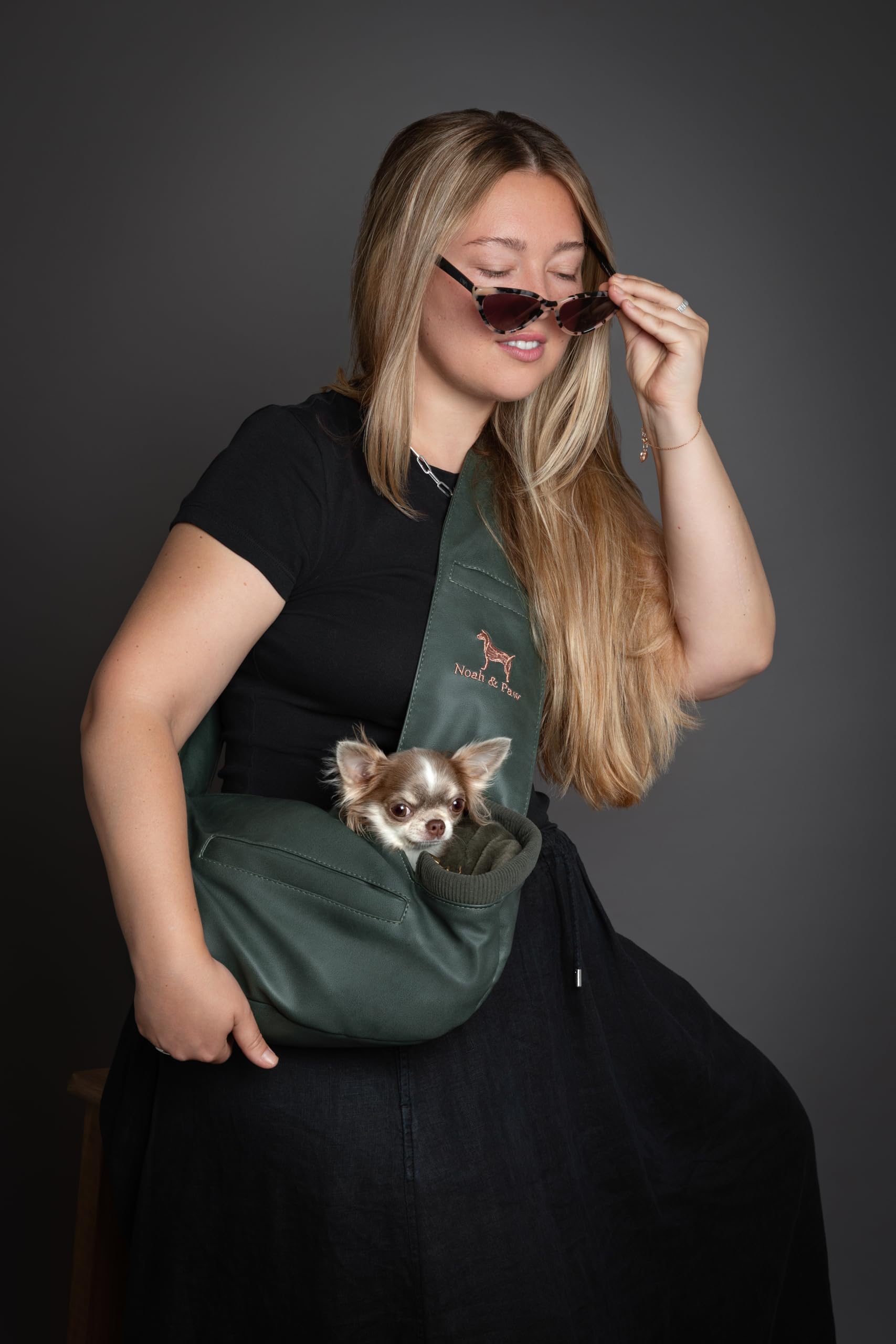 Noah & Paw adjustable shoulder strap helps tailor fit for small dogs up to 10 lbs