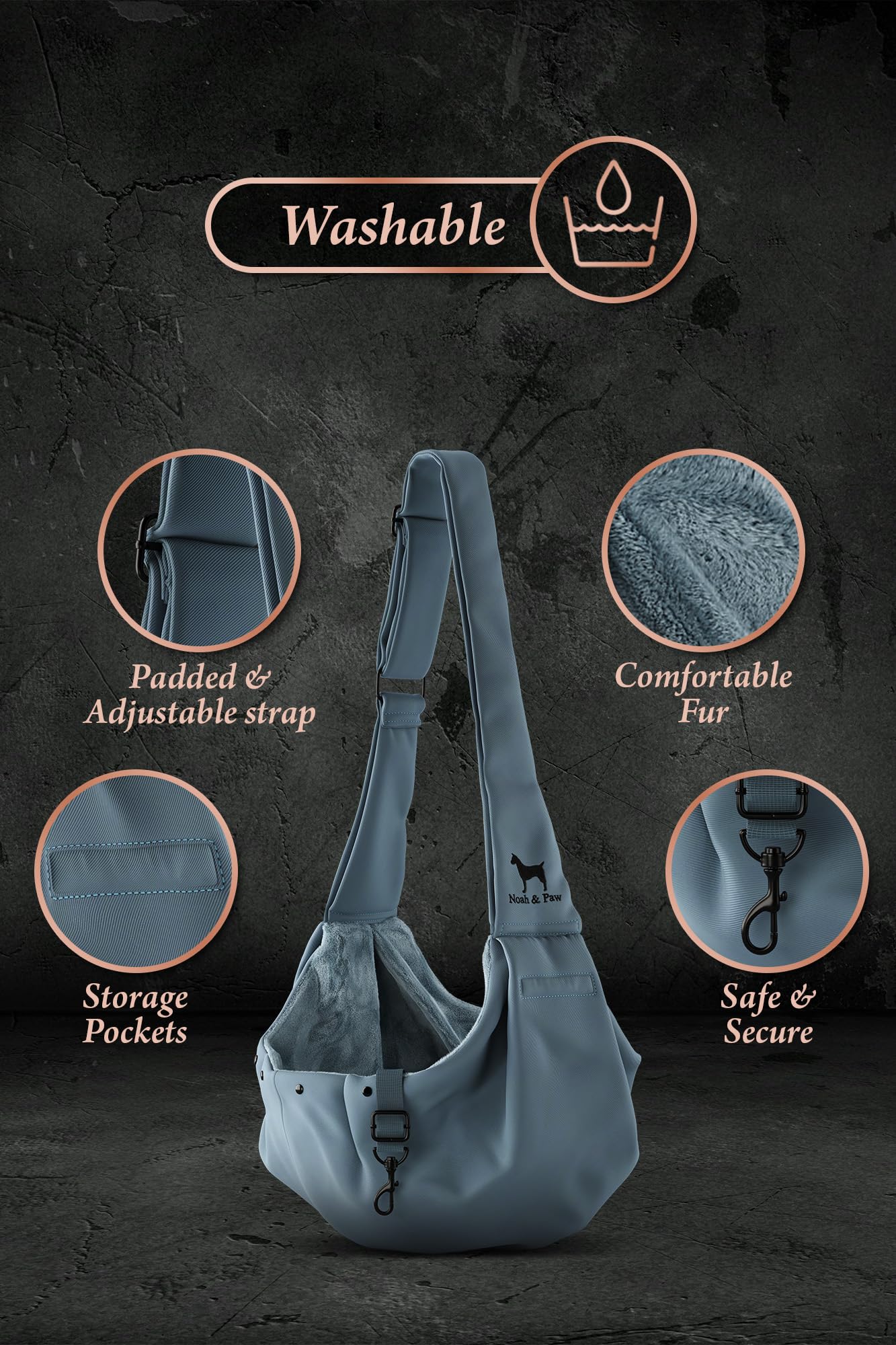 Noah & Paw dog sling carrier adjustable-strap adapts to you and pet