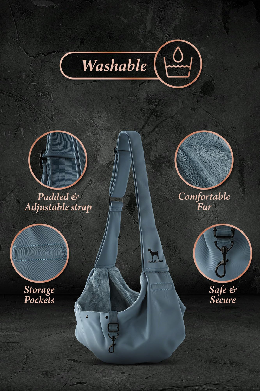 Noah & Paw dog sling carrier adjustable-strap adapts to you and pet