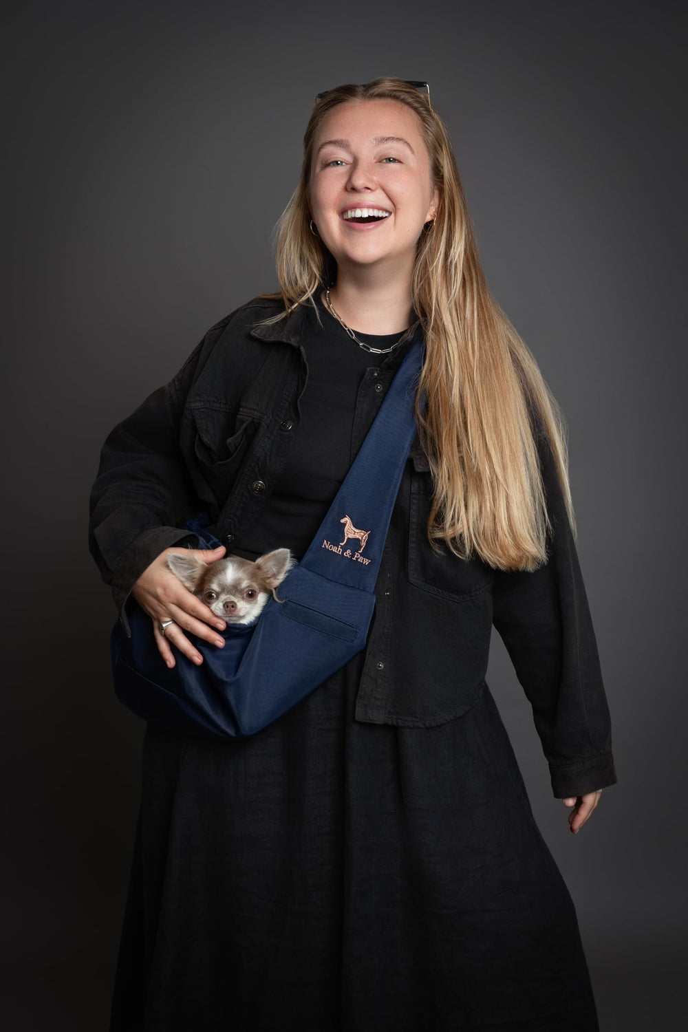 Noah & Paw dog sling lined with soft fur for cozy rides